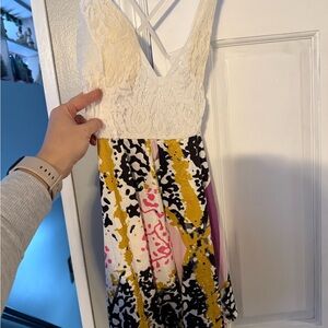 White Lace and Multicolor Pattern Romper